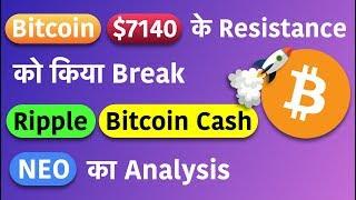Bitcoin successfully breaks 7140$ resistance || XRP ,NEO ,BCH chart analysis in HINDI